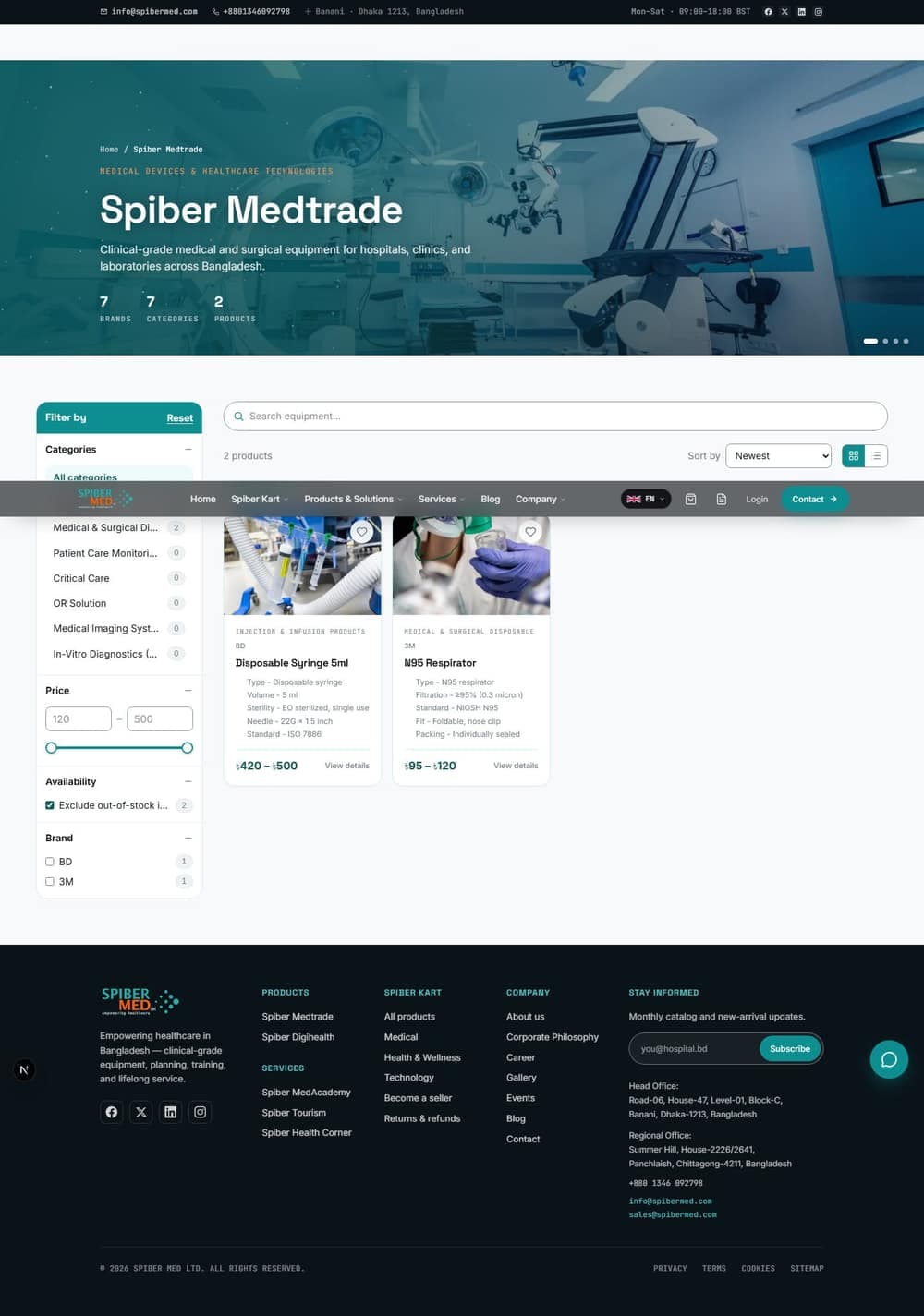 Filtering the Medtrade catalogue. The list updates as you choose, without reloading the page.